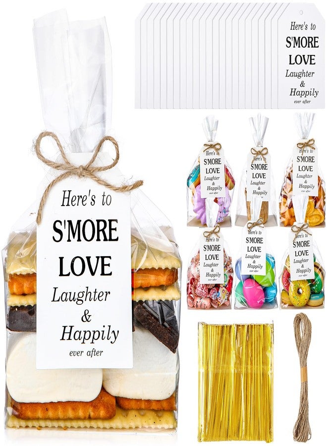 Mooliwe 50 Set S'mores Kit 4 x 2 x 8 S'more Bags Flat Bottom Gusseted Cellophane Bags with Favor Tag and Twine for Wedding Baby Shower Birthday Favors Party(Elegant Style) - Image 1